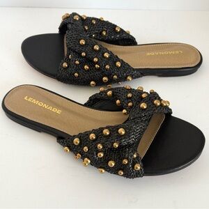 Lemonade Women’s Ysabel Black with Gold Studs Sandals Size 7.5